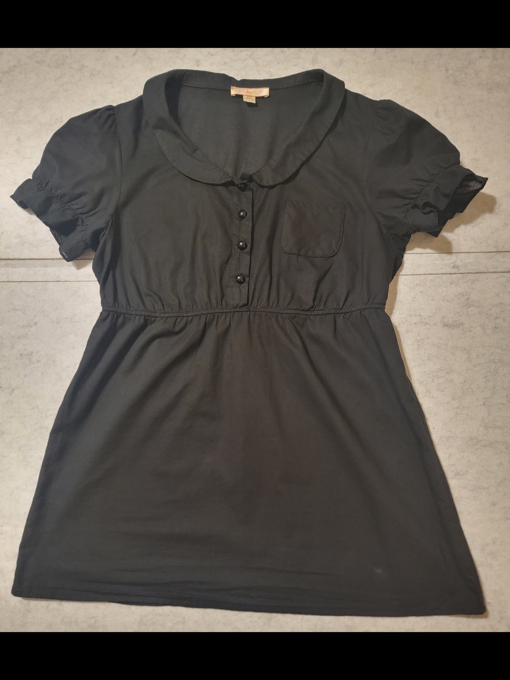 VTG Urban Outfitters Lux Black Babydoll Tunic Top Puff Sleeve Y2K M